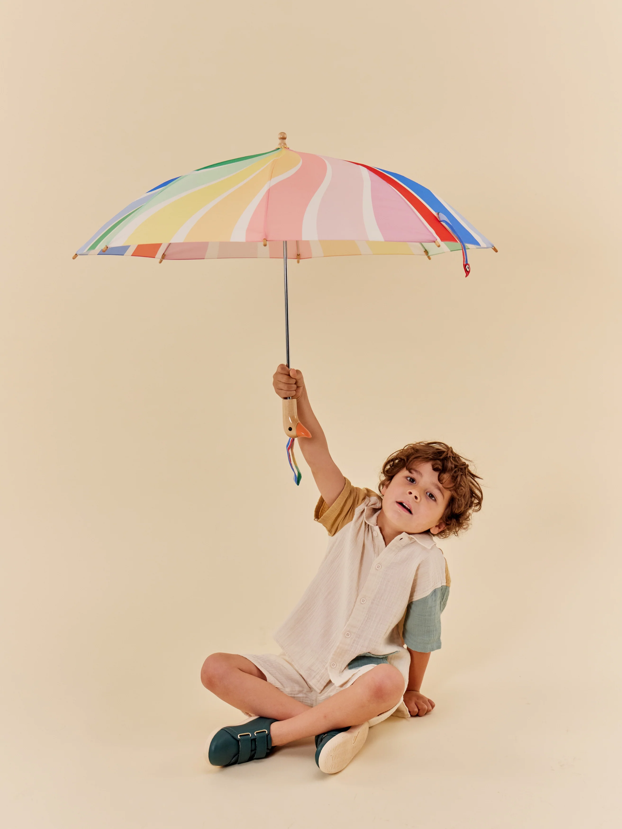 Original Duckhead x Meri Meri Rainbow Stripes Duckling Kids Umbrella - Image 4